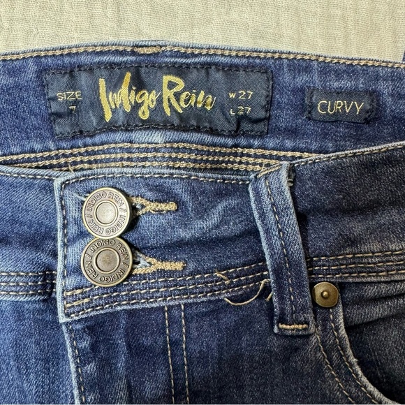 Indigo Rein Womens Curvy Fit Distressed Ripped Skinny Jeans Dark Wash Size 7 - Picture 4 of 6